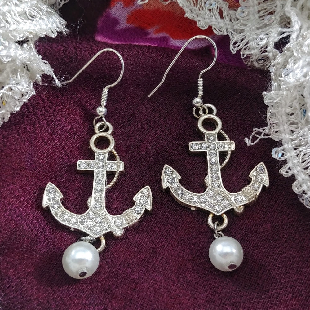 Anchors Away nautical rinestone earrings